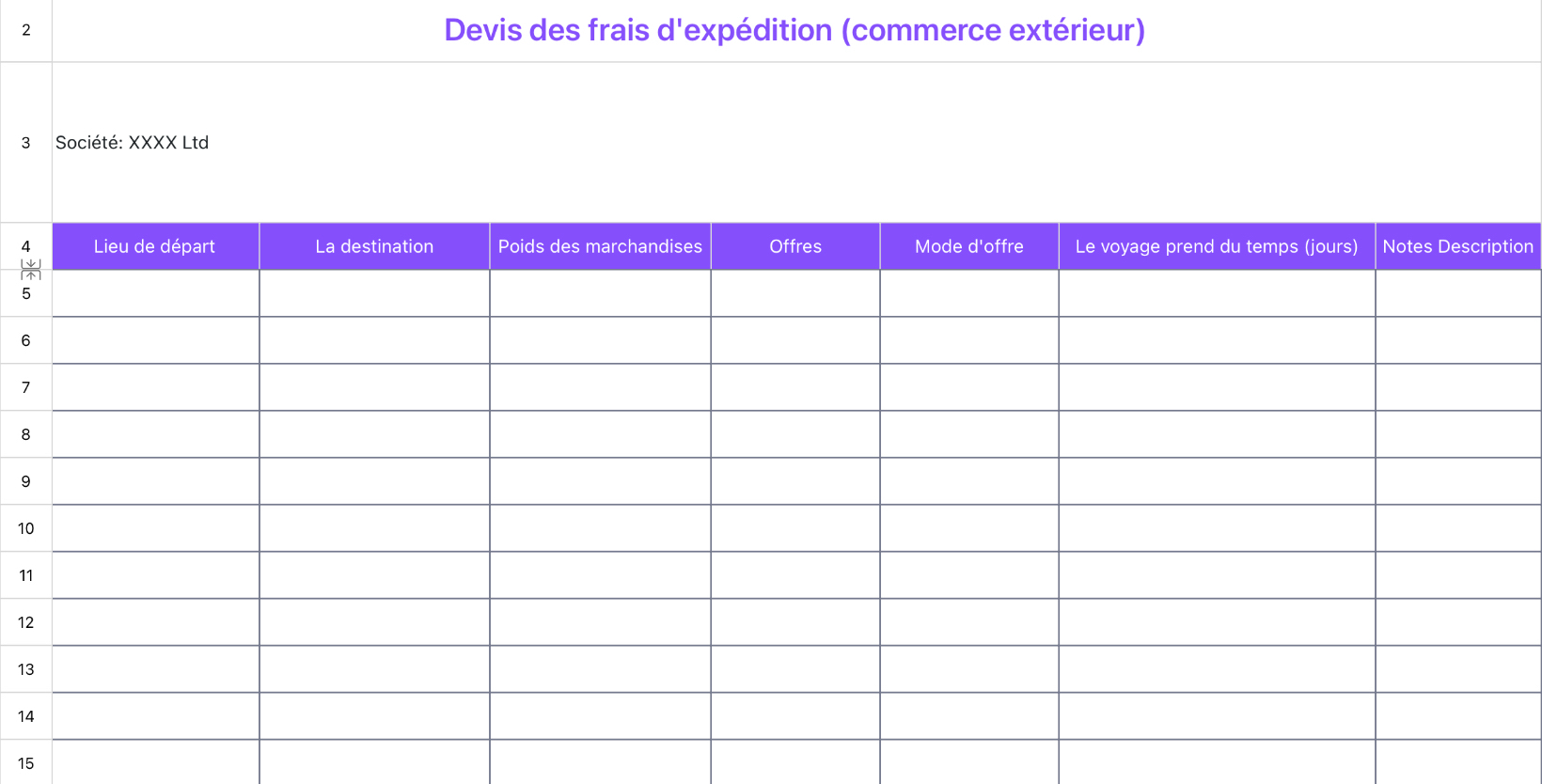 Devis des frais d'expédition